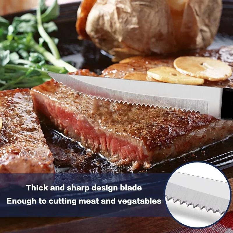Steak Knives Set Cutlery Set 4/6/8/16 Pcs Full Tang Stainless Steel Sharp Serrated Dinner Knives Dishwasher Safe for Meat Bread