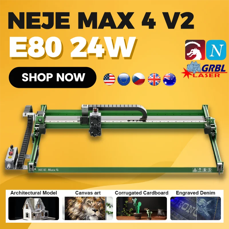 NEJE Max 4 V2 Laser Engraving - 1000mm/s 24W (optional) suitable for wood/stone/glass/MDF leveling.machines for small businesses