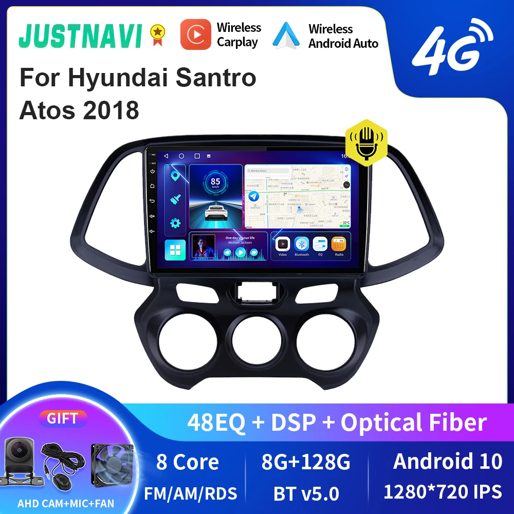 

JUSTNAVI QT10 Wireless CarPlay Android Auto Radio For Hyundai Santro Atos 2018 Stereo Car Multimedia Video Player GPS DVD DSP BT