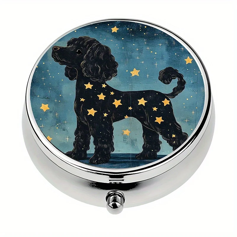 1 starry night dog-themed storage box with 3 compartments, organizer box, decorative vitamin storage bag or wallet, flat print