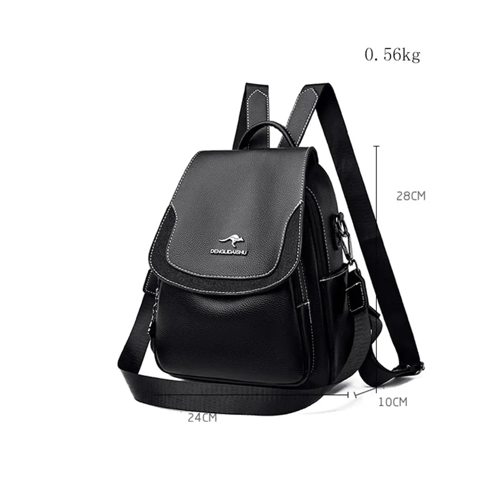 New Soft Leather Black Backpacks Large Capacity Shoulder Bag Ladies Fashion Women\'s Travel School Bags for Teen Girls Mochilas