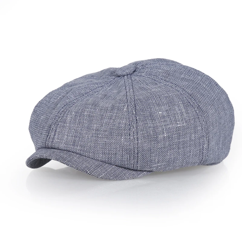 Spring Summer Retro Beret Hats Wild Casual Dad Hats Unisex Octagonal Cap New Linen Blue Casual Newsboy Hat for Men Women BJM111