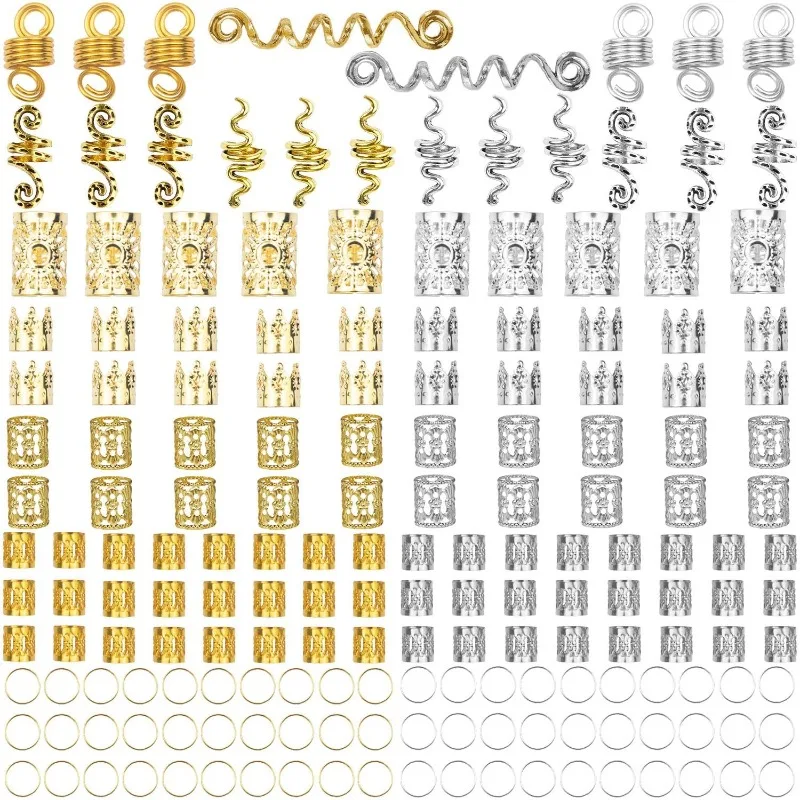 

180Pcs Gold Silver Metal Hollow Hair Cuffs for Dreadlocks Extensions Kit DIY for Woman Festival Costume Party Hair Accessories