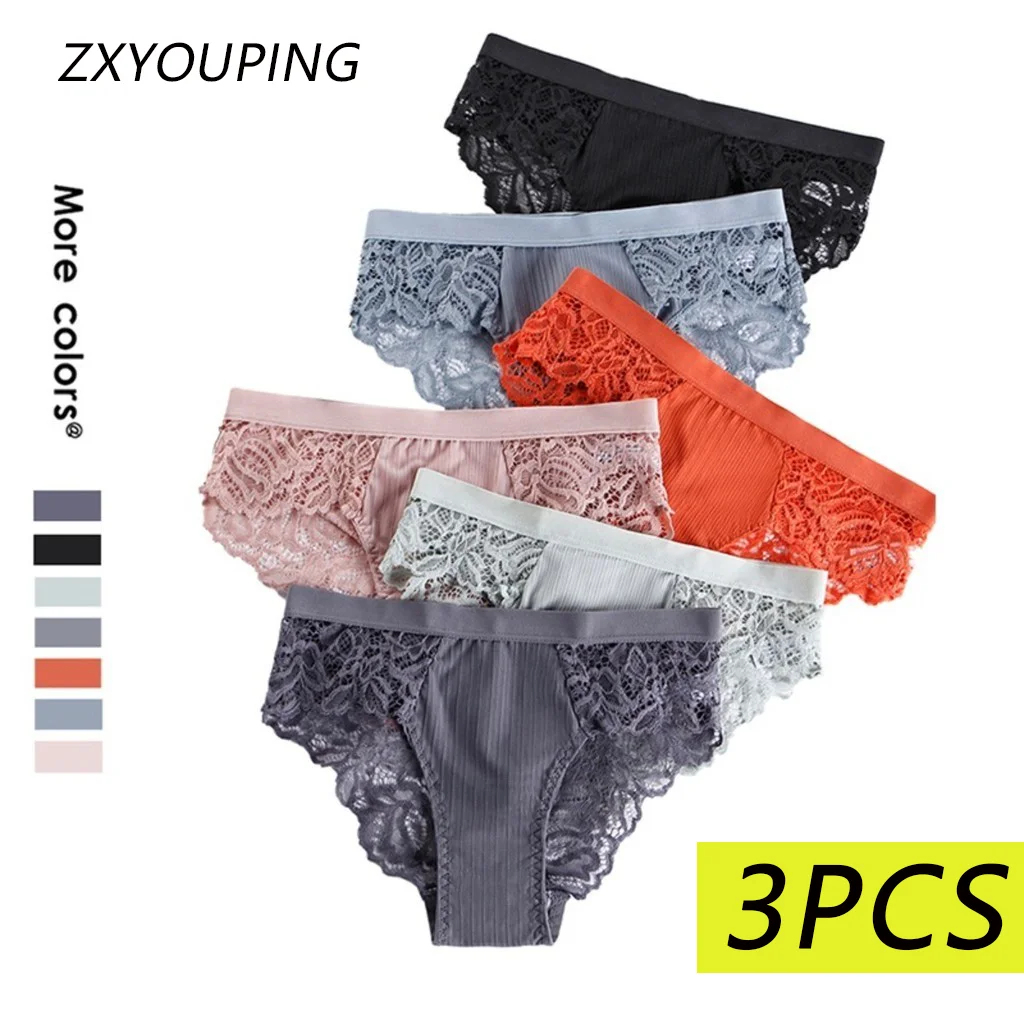 

3Pcs Ice Silk Thin Women Panties Plus Size Briefs Sexy Lace Hollow Hot Low-waist Briefs Seamless Female Lingerie Temptation S-XL