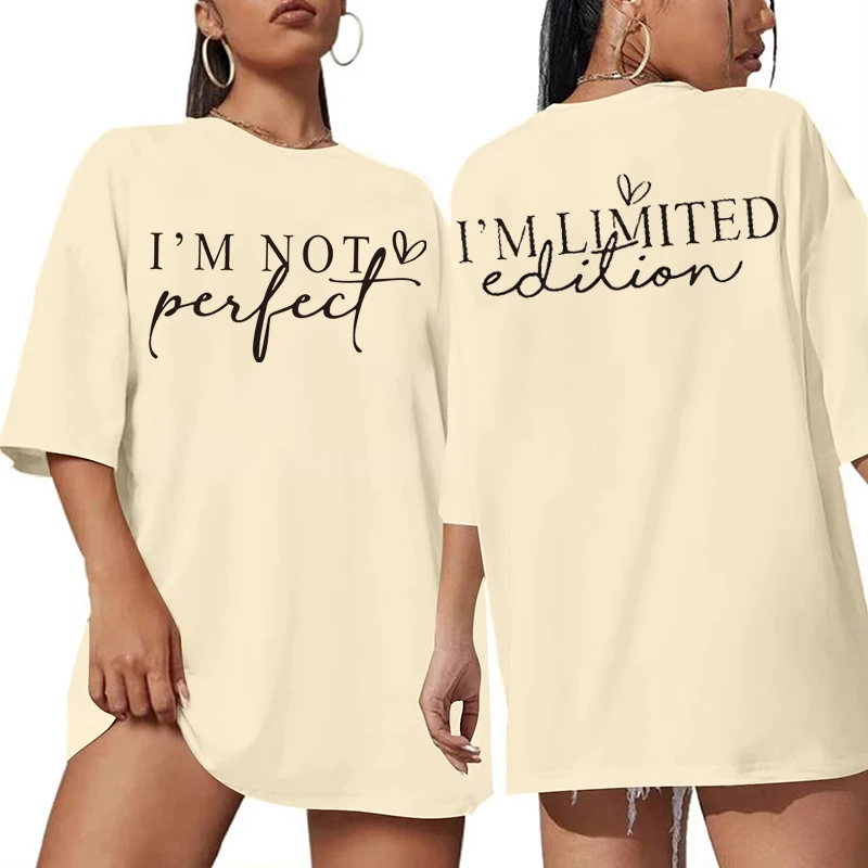 Funny I'm Not Perfect Print T-shirts for Women Summer Crew Neck Short Sleeves Tees Tops Graphic Women Oversized T-shirt