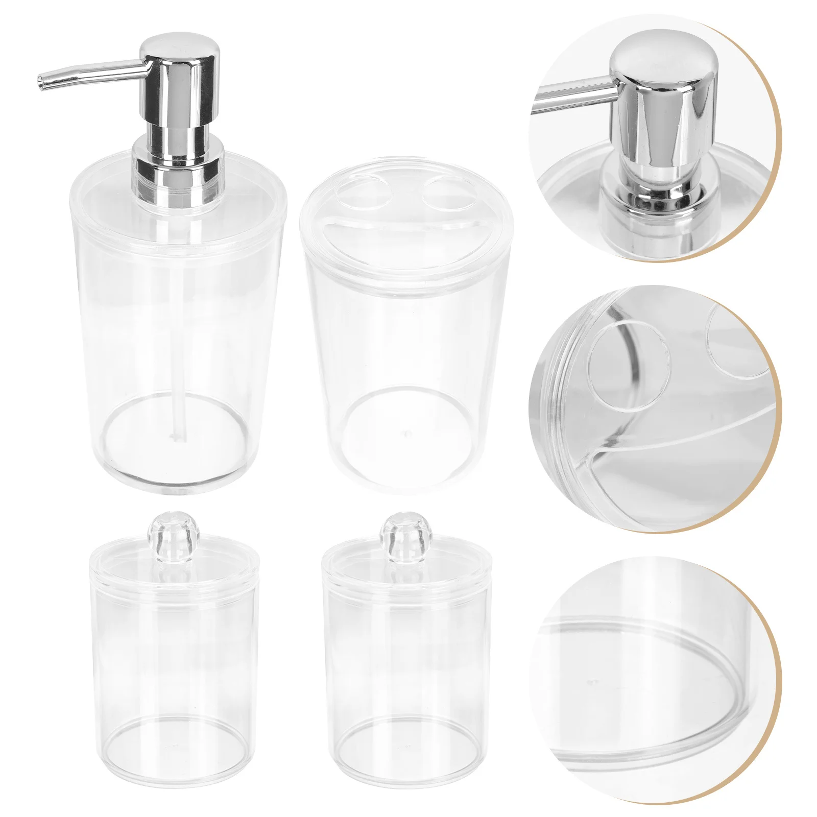 

1 Set Bathroom 4-Piece Plastic Bathroom Accessory Kit Ergonomic Toothbrush Holder Hand Bottle Cotton Swab Storage Box
