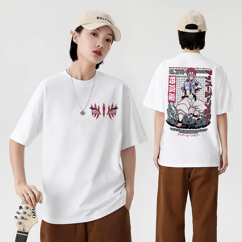 Demon Slayer Akaza Japanese T-shirt Men's Women's Short Sleeve College Trend Parent-Child Dress Cosplay Anime Summer