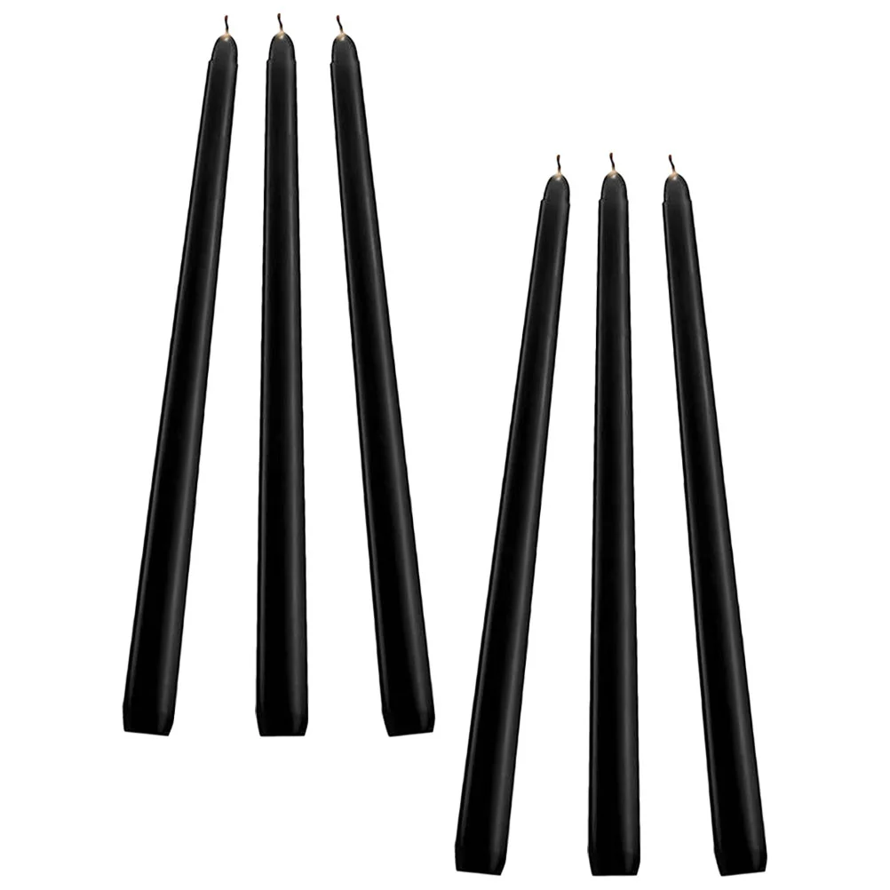 

6 Pcs Black Candles Pillar with Cotton Wick Taper Bulk Tall Holders