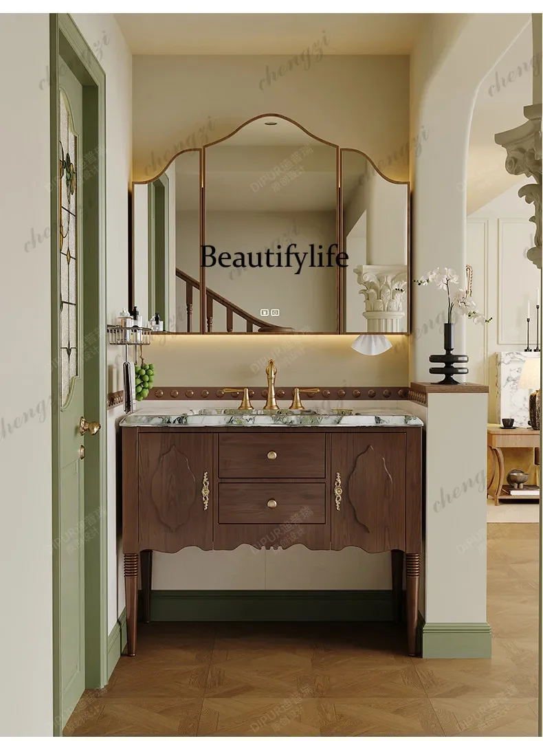 Haute couture bathroom cabinet French antique bathroom floor-to-ceiling washbasin combination p189