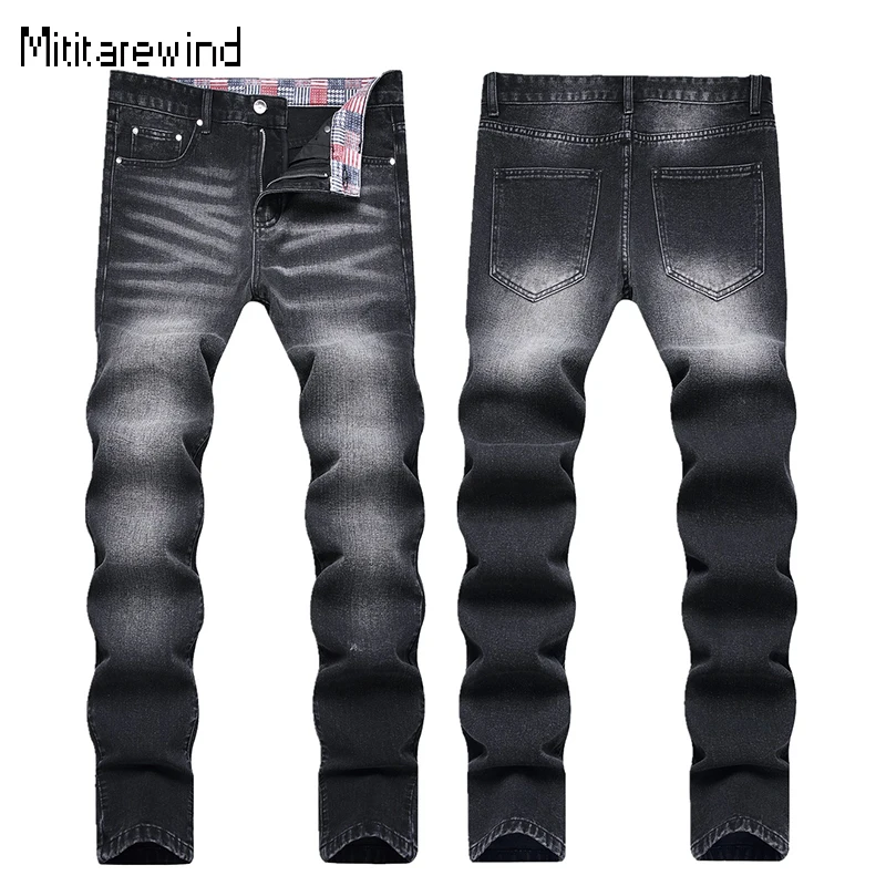 

Large Size Black Jeans for Men Casual Daily Slim Jeans Cotton Mid-waist Full Length Straight Jeans Simple Versatile Denim Pants