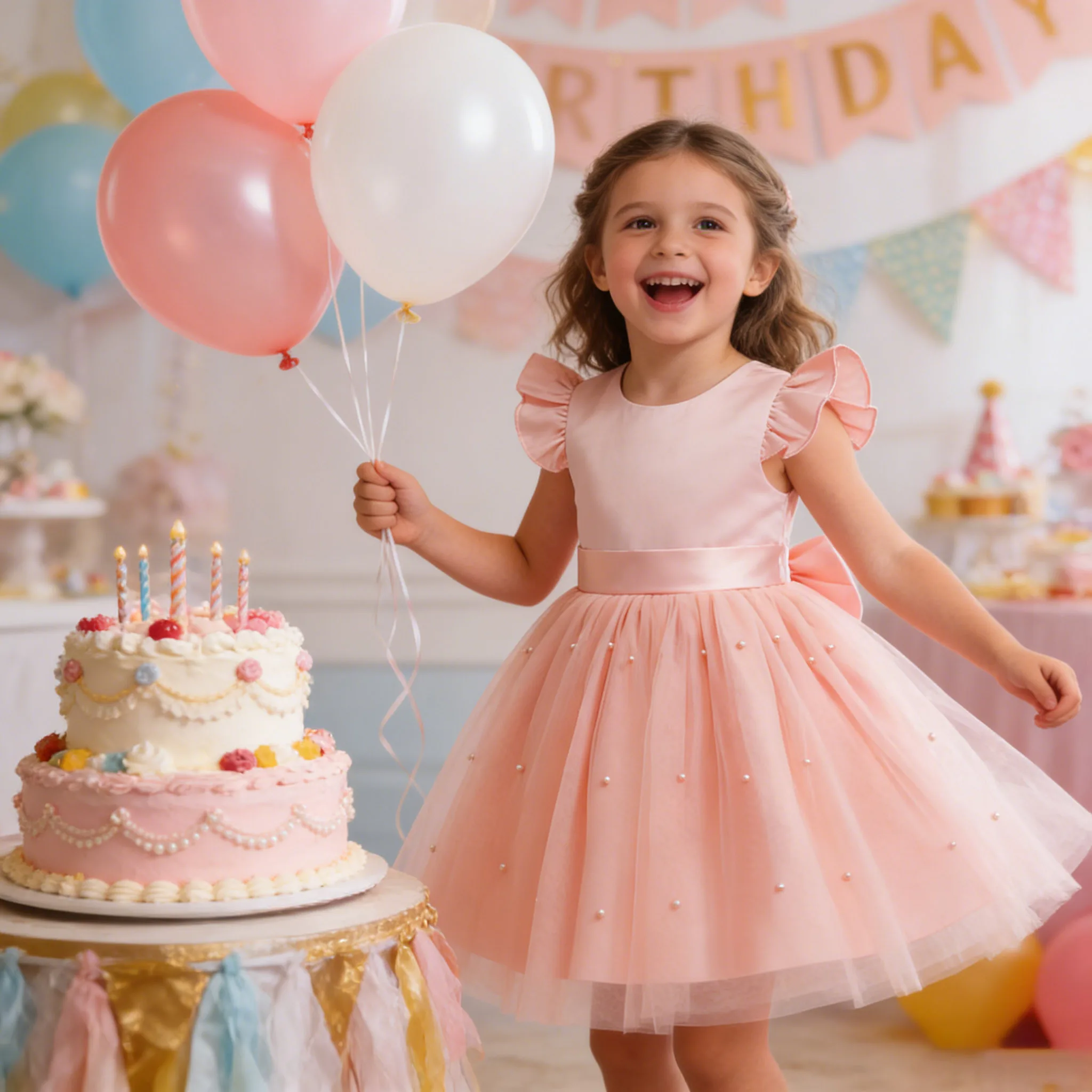 Blumenmädchenkleider Geburtstag Tüllkleid Rückenfreies Hochzeitskleid Kinderparty Brautjungfer Prinzessin Baby Taufe Abschlussball