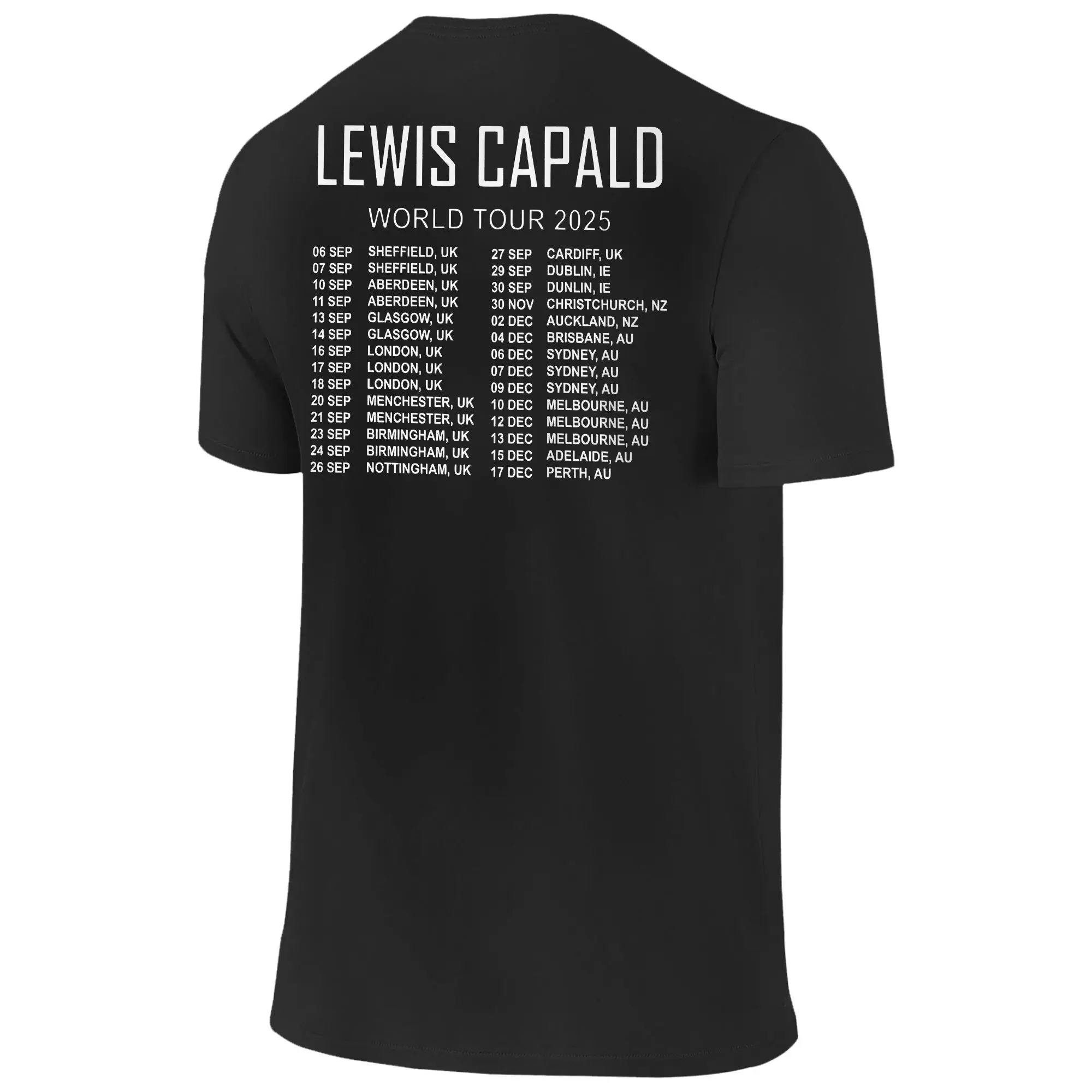 Koszulki męskie z krótkim rękawem, okrągły dekolt, 100% bawełna, z nadrukiem graficznym, z okazji trasy koncertowej Casual Singer Lewis C-Capaldi World Tour 2025.