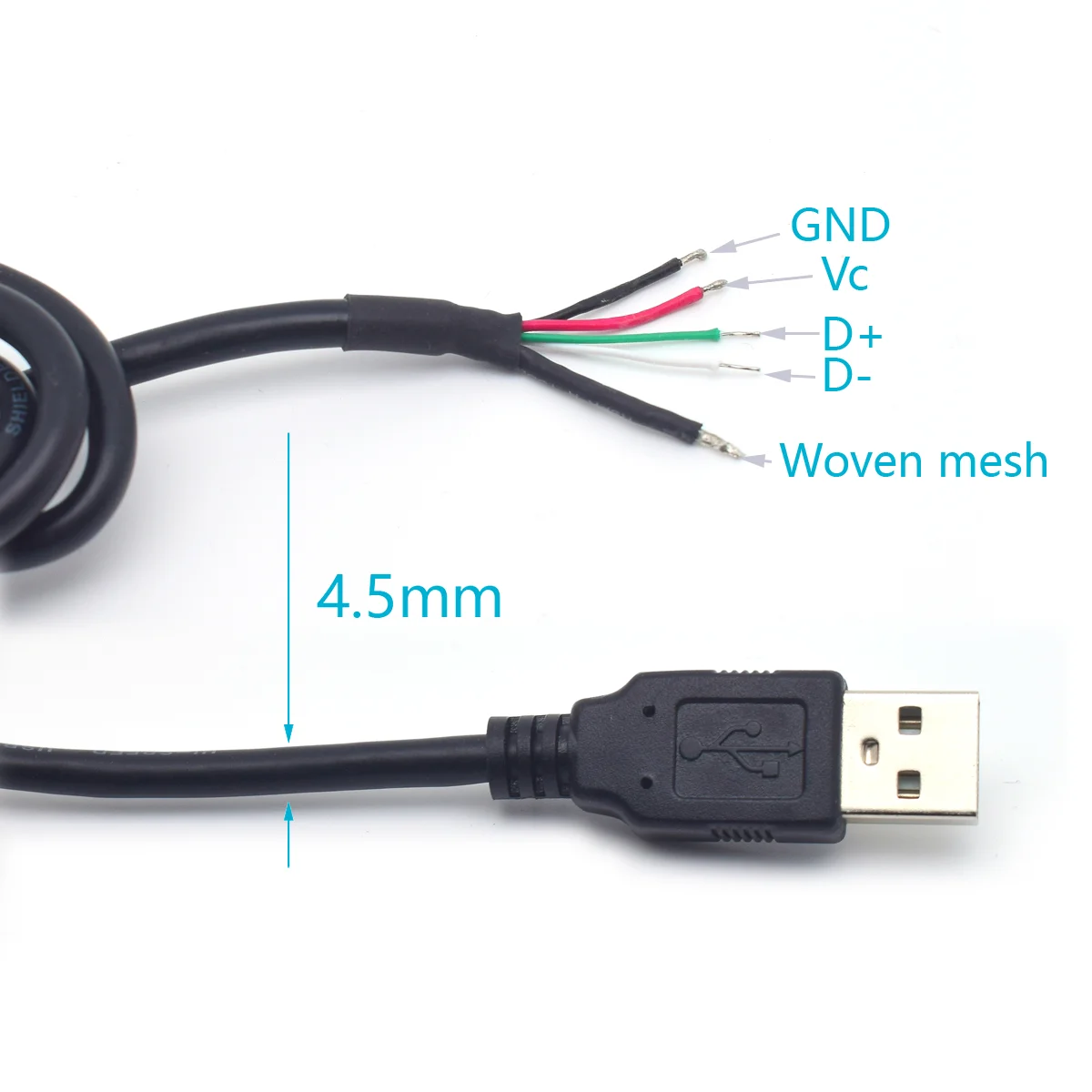 1-Pack 1M USB 4-Pin Male Cable - 5V 3A Bare End Pigtail for LED Power, 3D Printer, Custom Wiring Projects