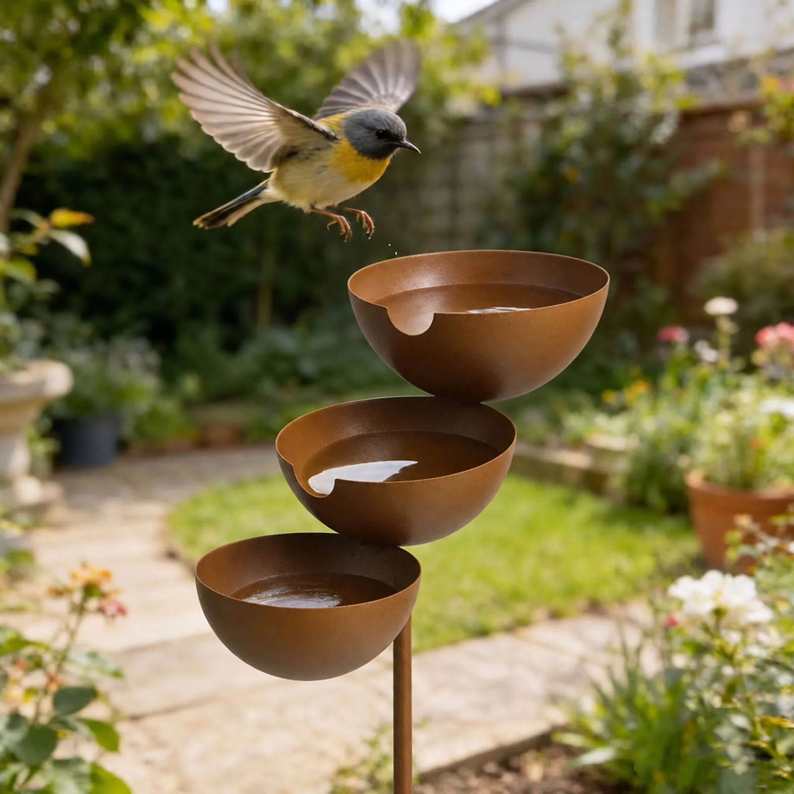 3-Layer Rain Catcher Bird Bath with Metal Stake Bee Water Station Bird Bath and Feeder for Outdoors Garden Patio Yard Lawn Decor