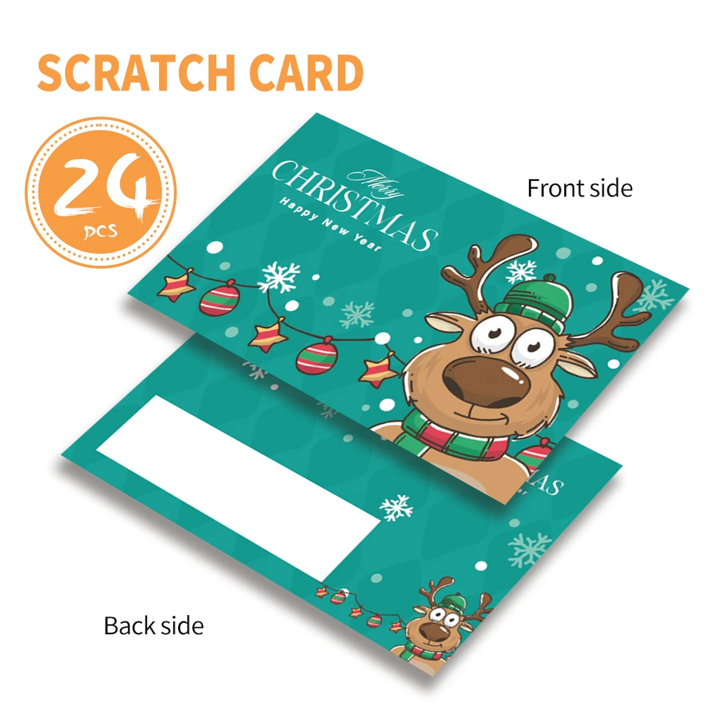 

24 шт. пустые открытки для заметок, зеленый фон с оленями, скретч-карточки, 2026 Рождественский праздник, декор для вечеринки-сюрприза, подарочные карты «сделай сам»