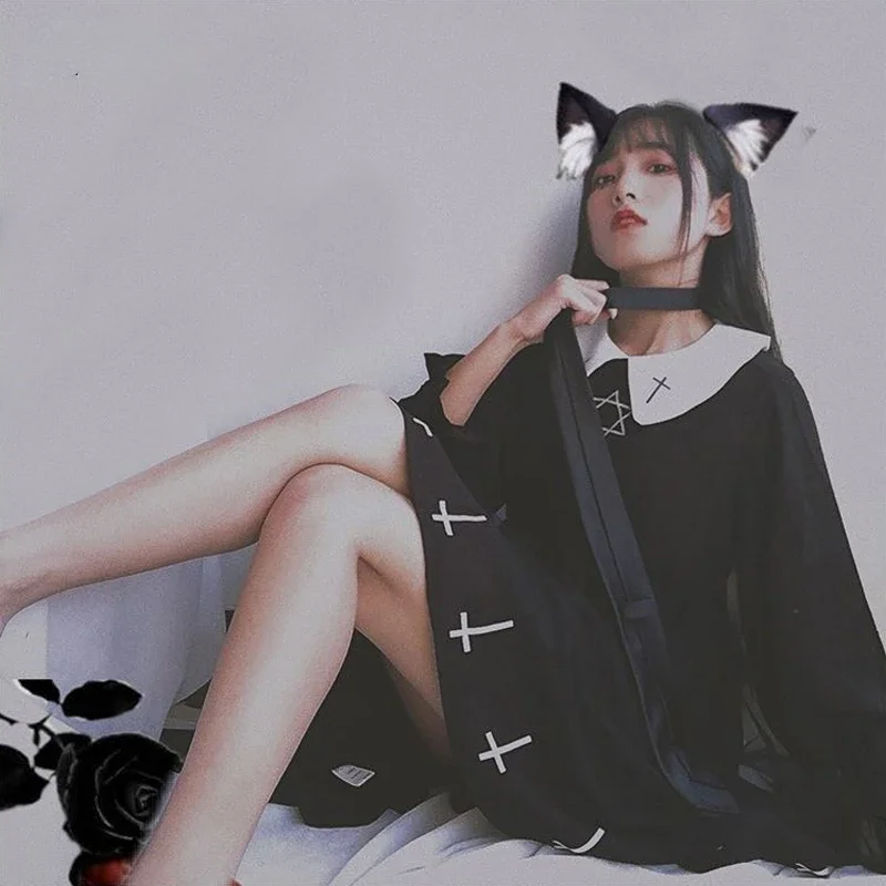 فستان لوليتا قوطي للفتيات ، تأثيري متقاطع ، أسلوب أخت ياباني ناعم ، فستان تول ستار ، ملابس الشارع للفتيات اللطيفة ، أزياء هاراجوكو