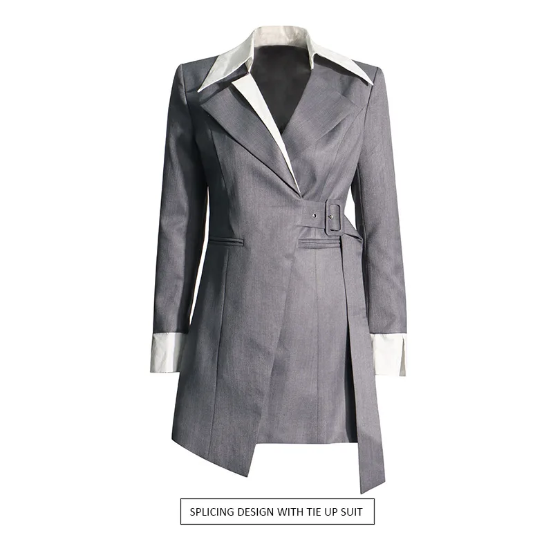 SuperAen Korean Style High Waist Spring 2024 New Design Buckle Placket Contrast Jacket Blazer Women