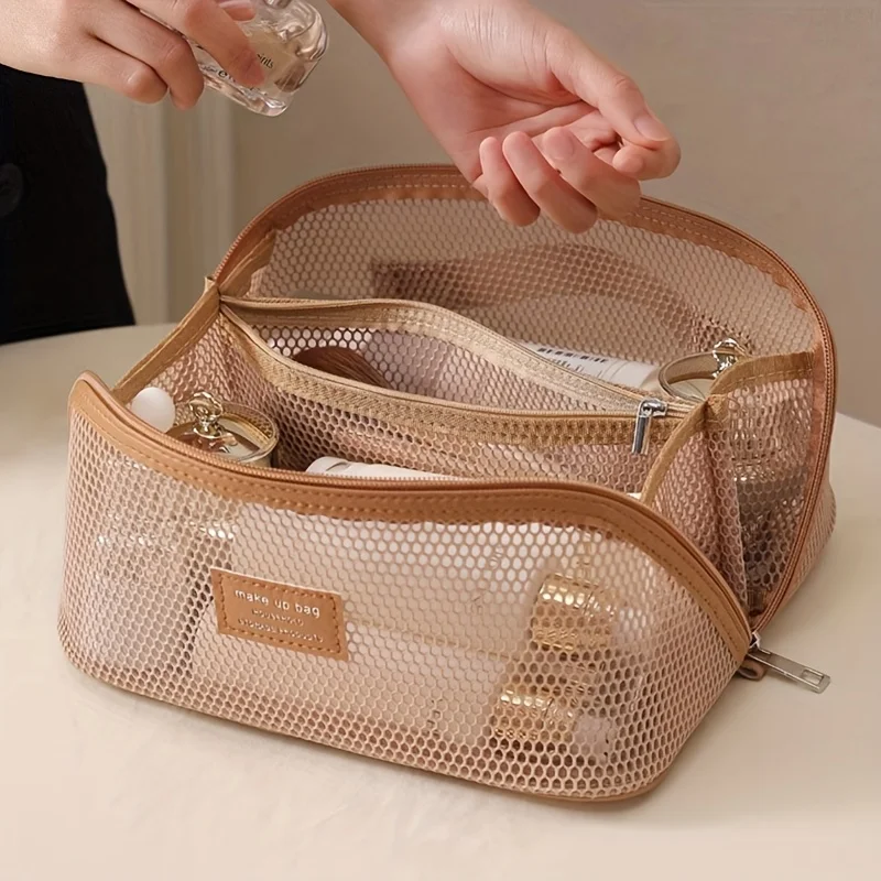 Net Yarn Mesh Translucent Makeup Bag Large Capacity Pillow Travel Essential Toiletry Pouch Multi-Functional Makeup Bag