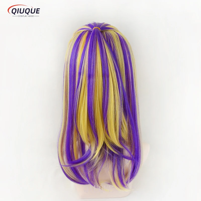 Anime Wakasa Imaushi Cosplay Wig Golden Purple Heat Resistant Synthetic Hair Wigs + Earrings + Wig Cap