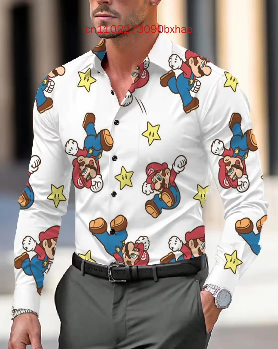 2025 New Spring and Autumn Super Mario Men's Long Sleeve Shirt 3D Printed Casual Street Retro Men's Button Shirt