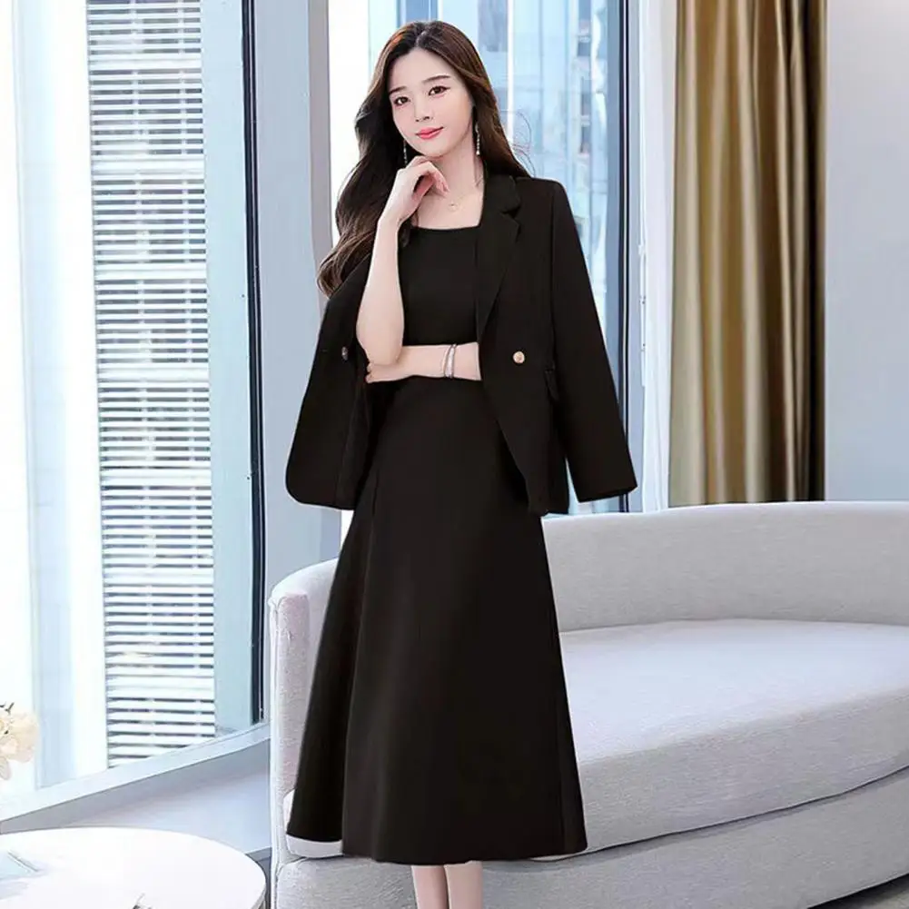 Office Suit Fashion Women Outfit Mid-length Light Luxury Sling Spring Women Elegant Sleeveless Dresses with Coat Spring Clothing