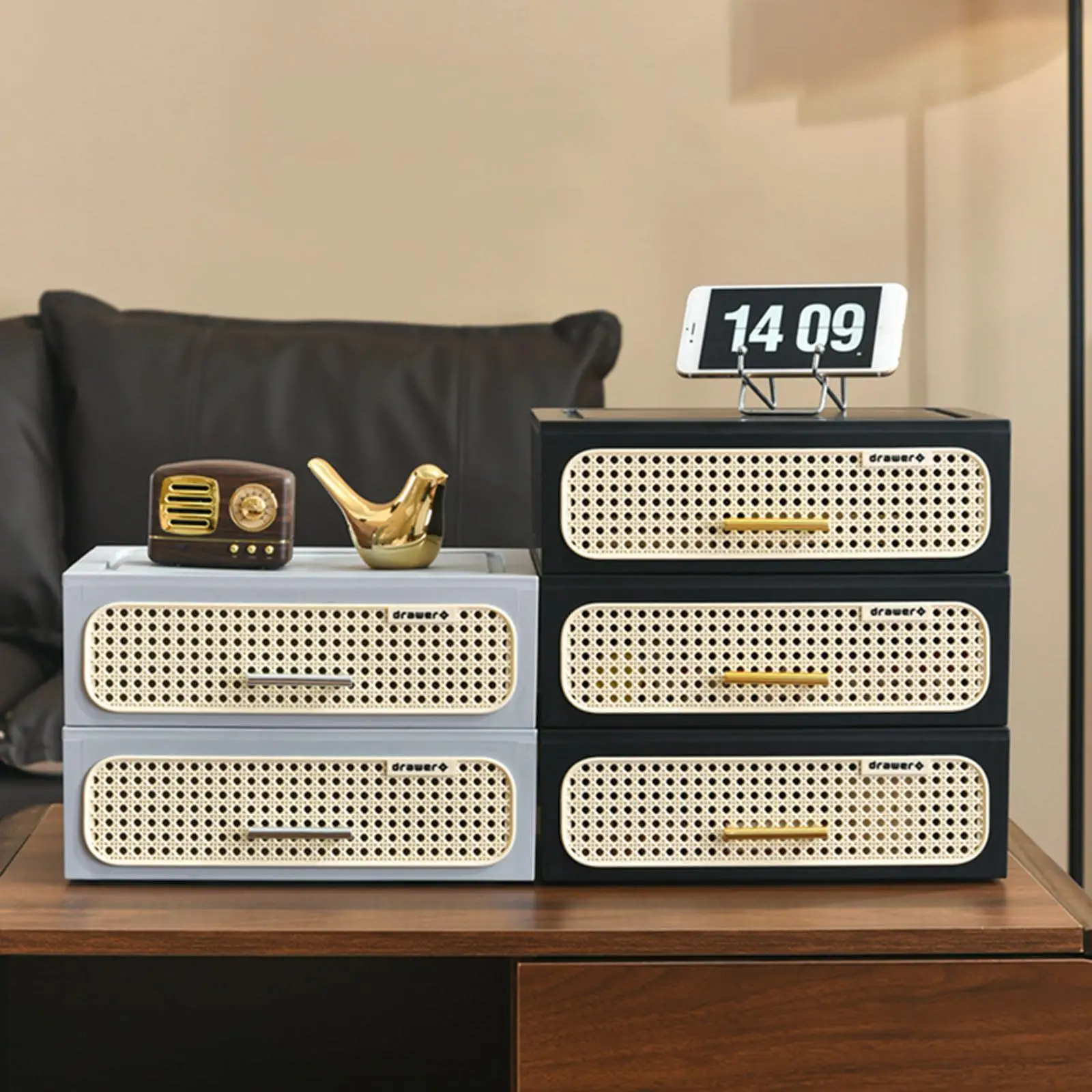 

Прикроватная тумба для спальни с ящиком, имитация ротанга, органайзер для хранения вещей в общежитии