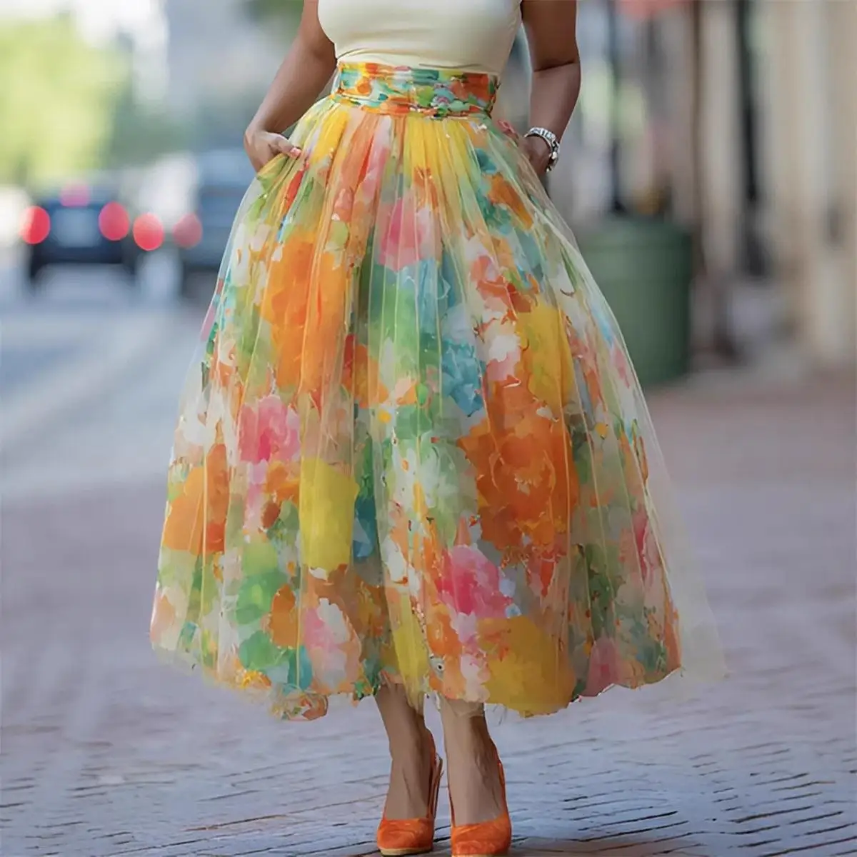 2026 New Style Big Skirt Hemline Semi-Body Skirt Casual Polyester Fabric Bat Shape mid Waist Design Teenage Fashion Trend