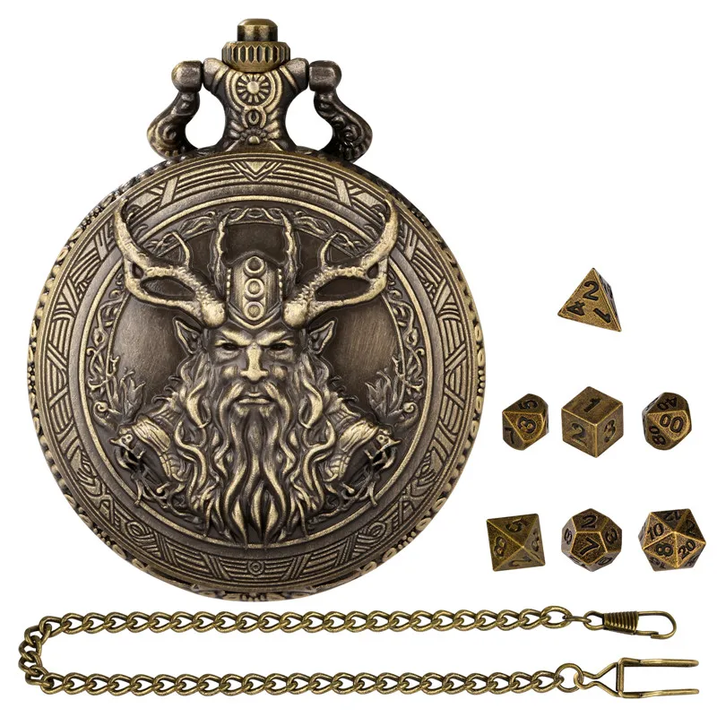 

Vintage Pocket Watch Case Pendant Chain 7 X Tiny Polyhedral Metal Dice Set Gaming Accessory for Role Play Entertainment Dice