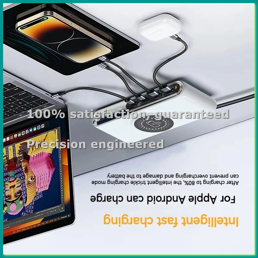 

Интеллектуальная зарядная станция 72W с 4 портами USB PD 45W QC3.0 и магнитной беспроводной зарядкой для ноутбуков, телефонов и планшетов, вилка стандарта США - TCES