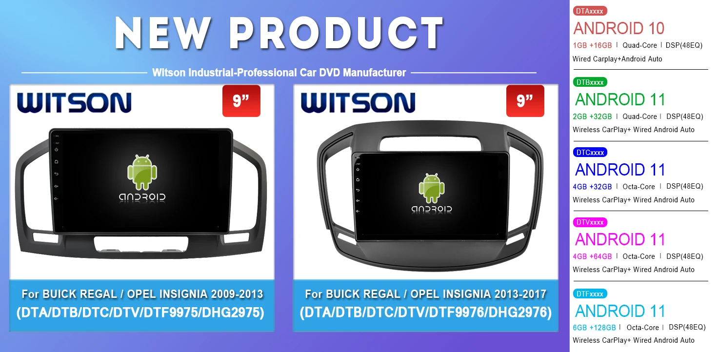 WITSON Car Video Player Radio Multimedia Wireless CarPlay Android AI VOICE For Opel Insignia 1/Buick Regal, 2009-2013 