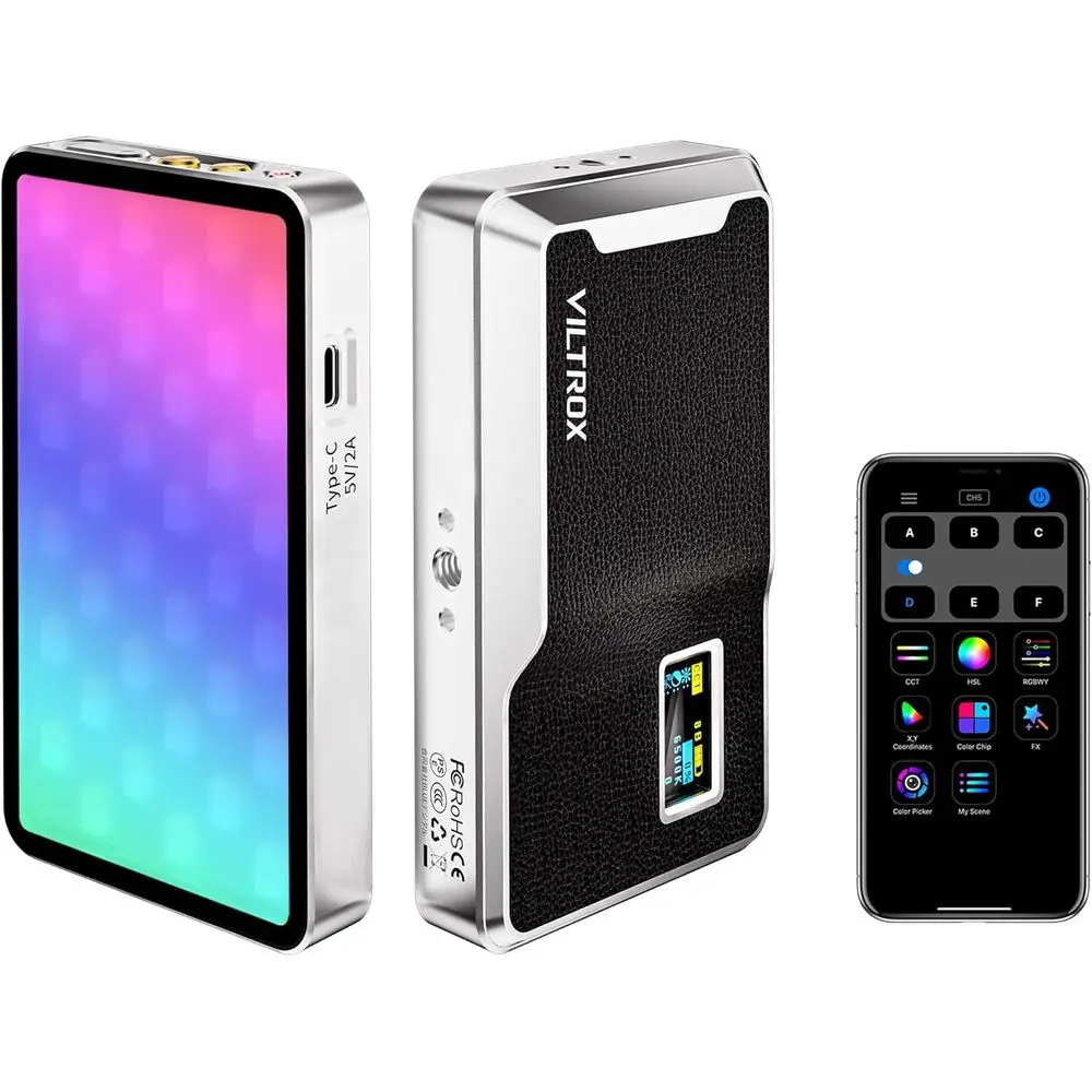 

6000mAh On Camera LED Light, APP Control RGB Video Light, All Metal RGB Portable LED Photography Lighting, Led Camera Light Pane