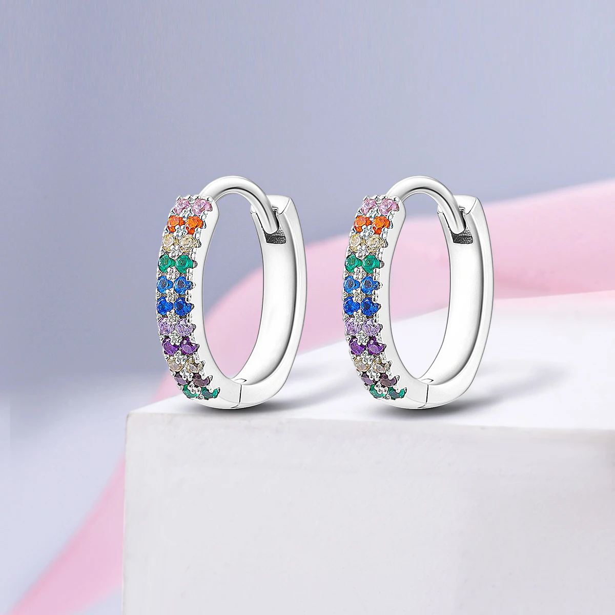 925 Sterling Silver Colorful CZ Hoop Earrings For Women Girls Bling Multicolor Dangle Earrings Y2K Trendy Jewelry Gift