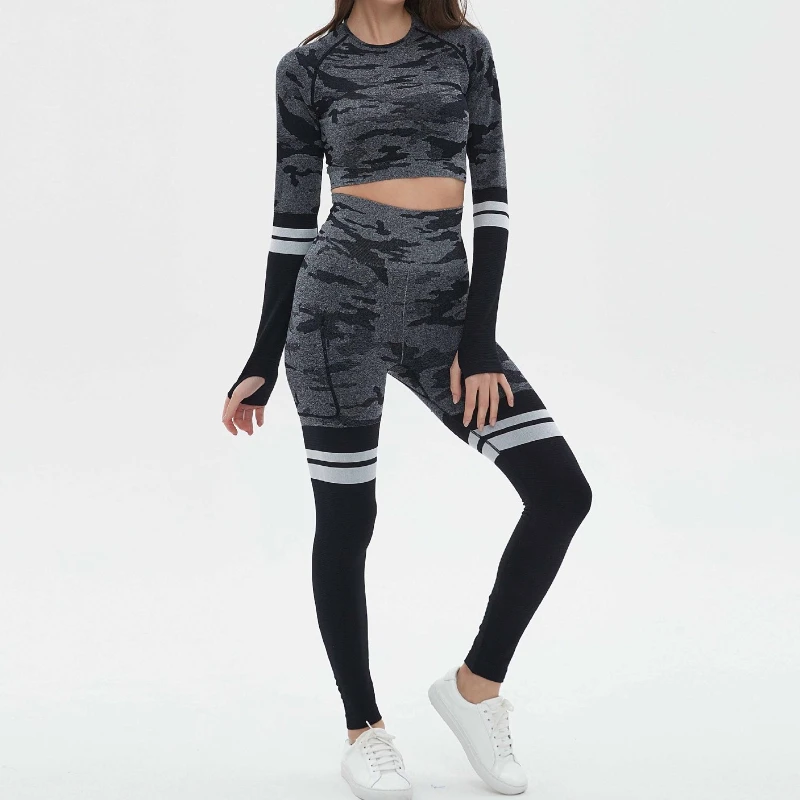 

Камуфляжный бесшовный спортивный костюм для йоги, женский впитывающий пот быстросохнущий костюм для фитнеса, брюки для йоги с высокой талией, эластичные леггинсы