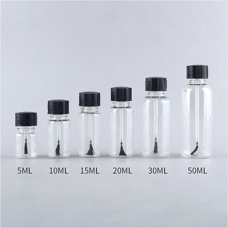 Botol Cat Kuku Plastik 5-30Ml Botol Kosong Cair dengan Tutup Kuas DIY Kerajinan Botol Isi Ulang Bening Stoples Penyimpanan Anti Bocor