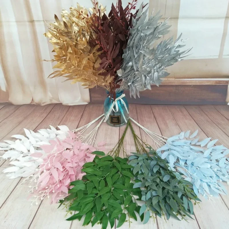 1 Pc Artificial White Flower Plant Wedding Bouquet Decoration Home Vase Decor Fake Flowers Willow Leaf