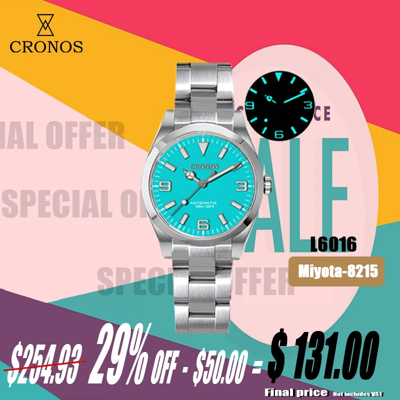 Cronos-Relógios Masculinos de Luxo, Explorar Série Escalada, Relógio Esportivo Unisex, Mecânico Automático, Moda Casal, 39mm Dial, 10Bar, Casais