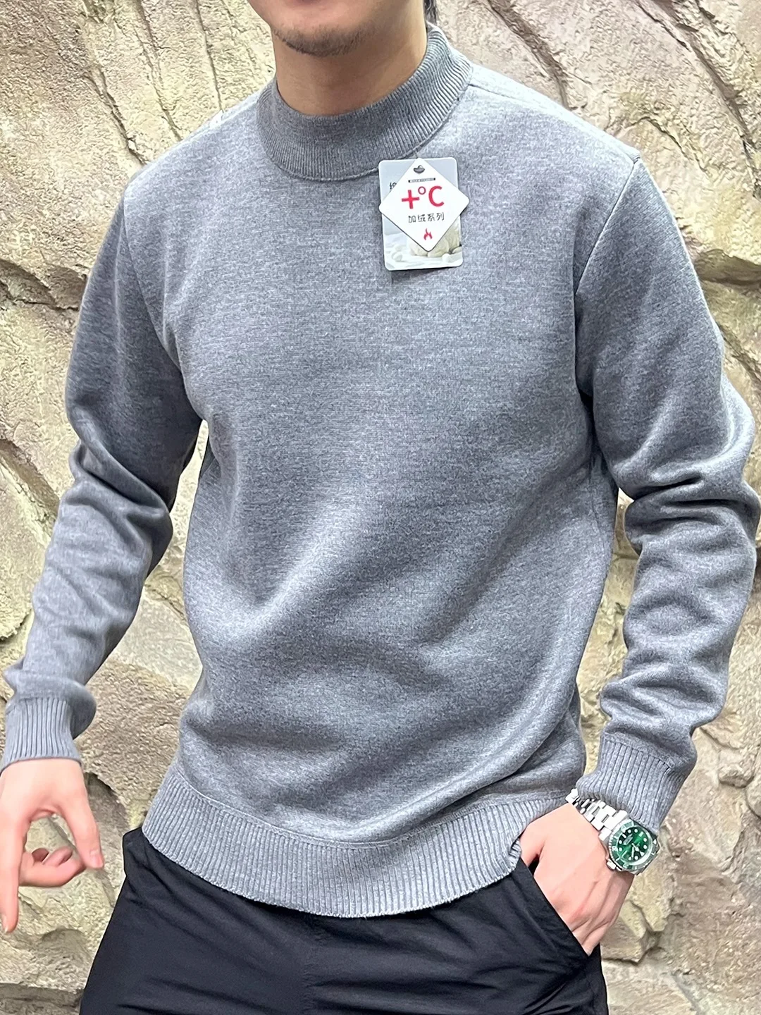 Fce Foderato Maglia Mista di Lana di Seta Casual da Uomo Faionable Collo Semi Alto Maglione Lavorato a Maglia Confortevole Miscela di Poliestere Lungo...