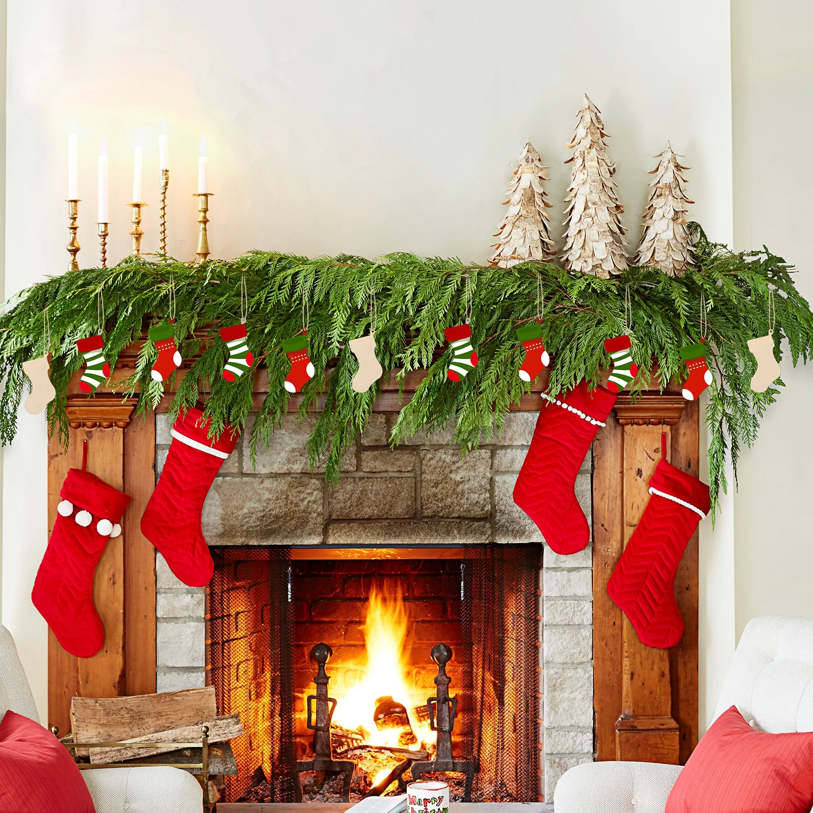 

50Pcs Home Hanging Pieces Wooden Stockings Safe Precise Cutting New Look Christmas Decor Wood Stockings Pieces