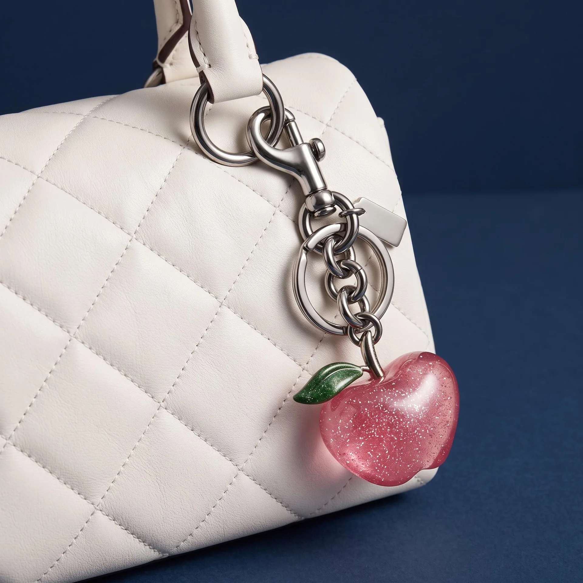 Apple Purse Charm Resin Glitter Red Fruit Keychain Luxury Bag Accessory Gift For Women Teachers Fashion Lover Elegant Decor Pro