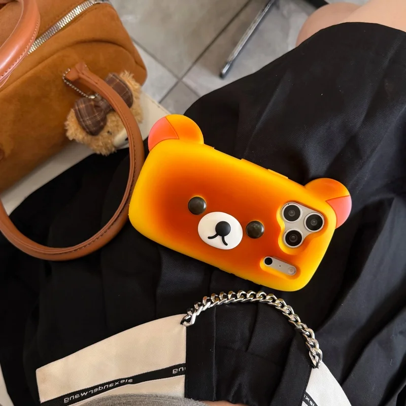 Funny Burnt Bread Bear Silicone Cartoon Phone Case for iPhone 13/14/15/16/17/18 Pro Max Gift Style Protective Cover