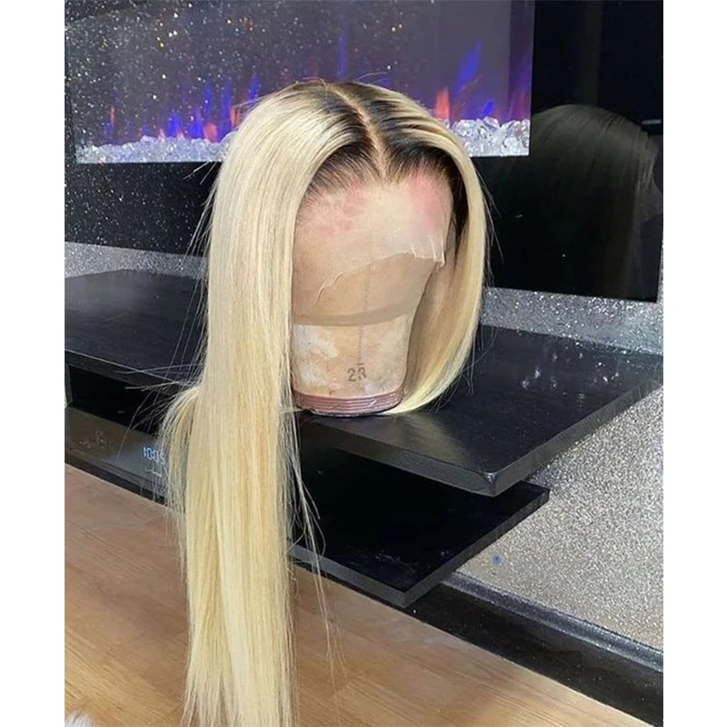 Peluca larga y sedosa con malla frontal para mujeres negras, pelo de bebé Rubio degradado, resistente al calor, prearrancado, sin pegamento, 26 ", 613 densidad, 180