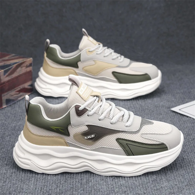 2026 Men's breathable mesh sports shoes, men's lightweight anti-slip thick-soled casual running dad shoes