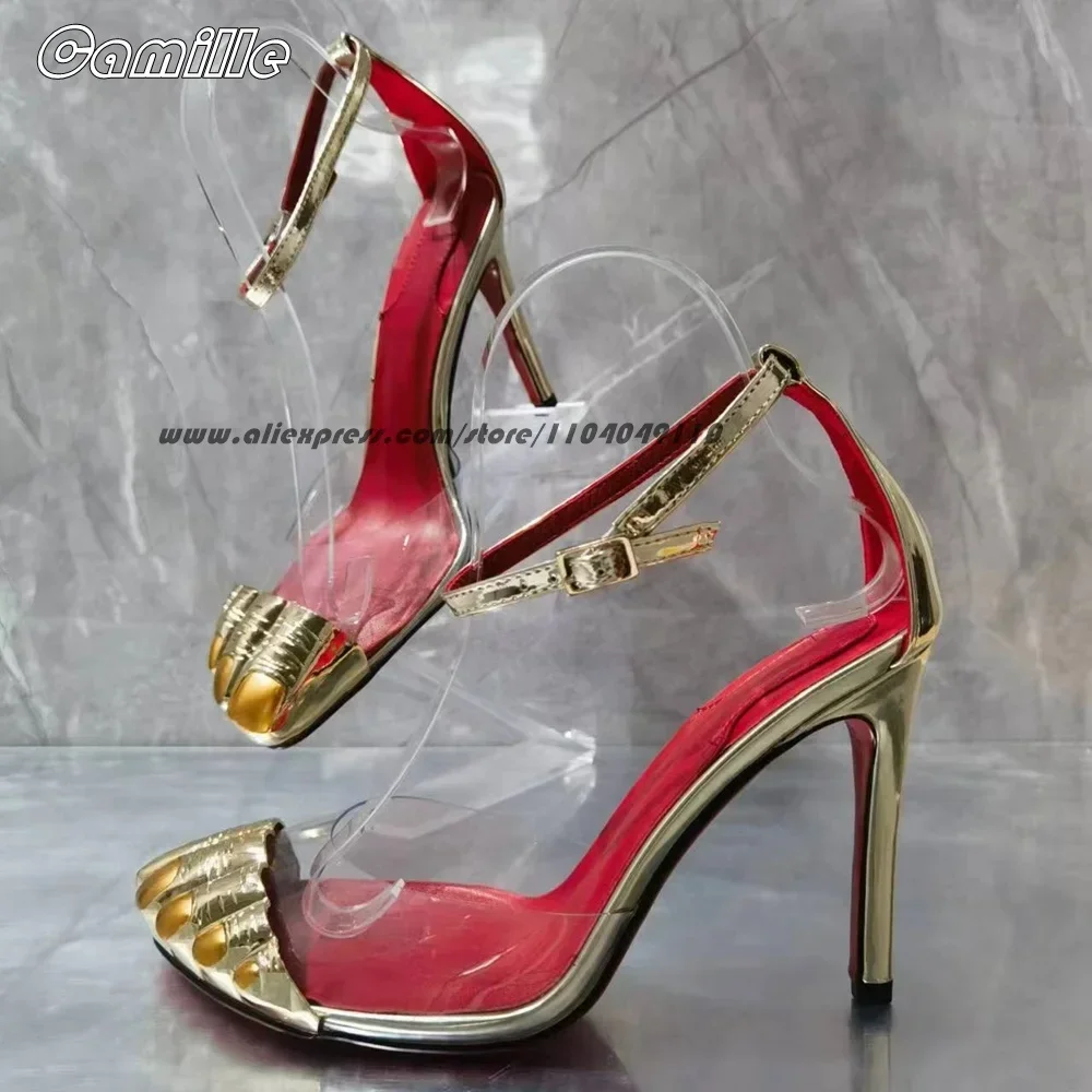 Genuine Leather Metal Toe Belt Buckle Strap Sandals Open Toe Sexy Lady Five Finger Shoe Size 36-43 Shallow Luxury Party Shoes