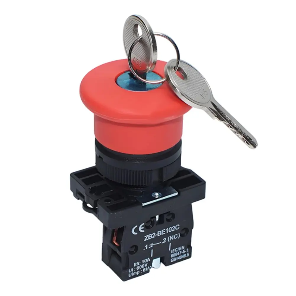 Plastic Enclosed Stop Switch XB2 ES142 ES144 ES145 Red Push Button with Normally Closed Contact for Machine Protection