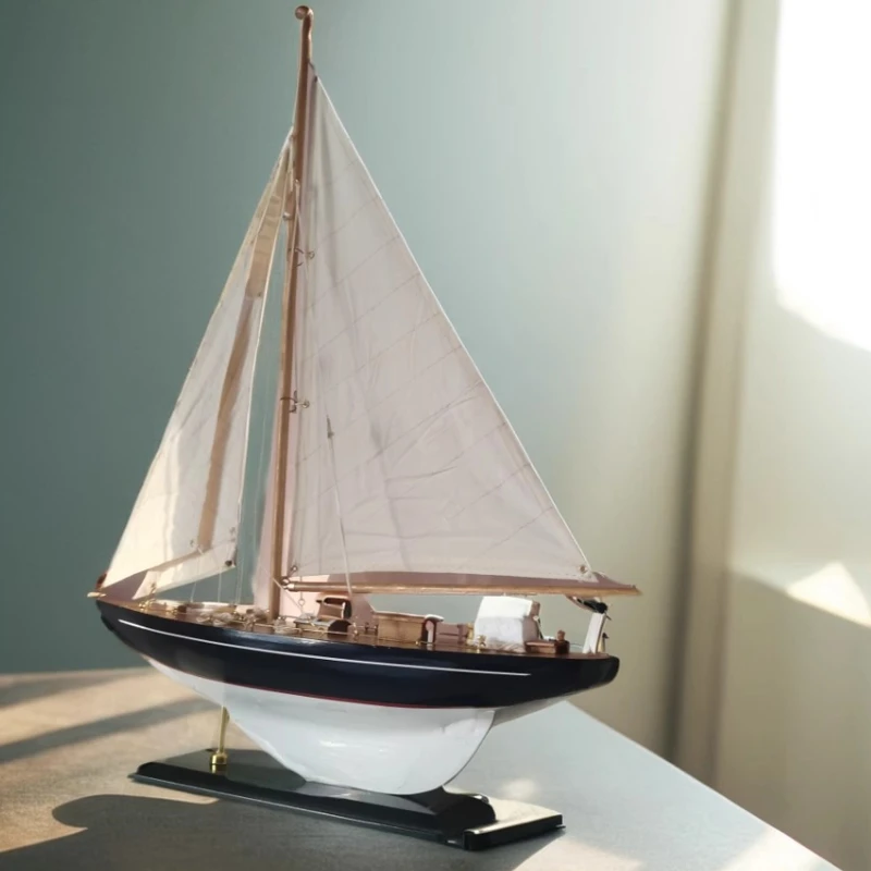 Chinese Solid Wood Sailboat Model Ornaments Hand Carved Smooth Sailing Ship Home Office Decoration Boat Gift Desktop Decorations