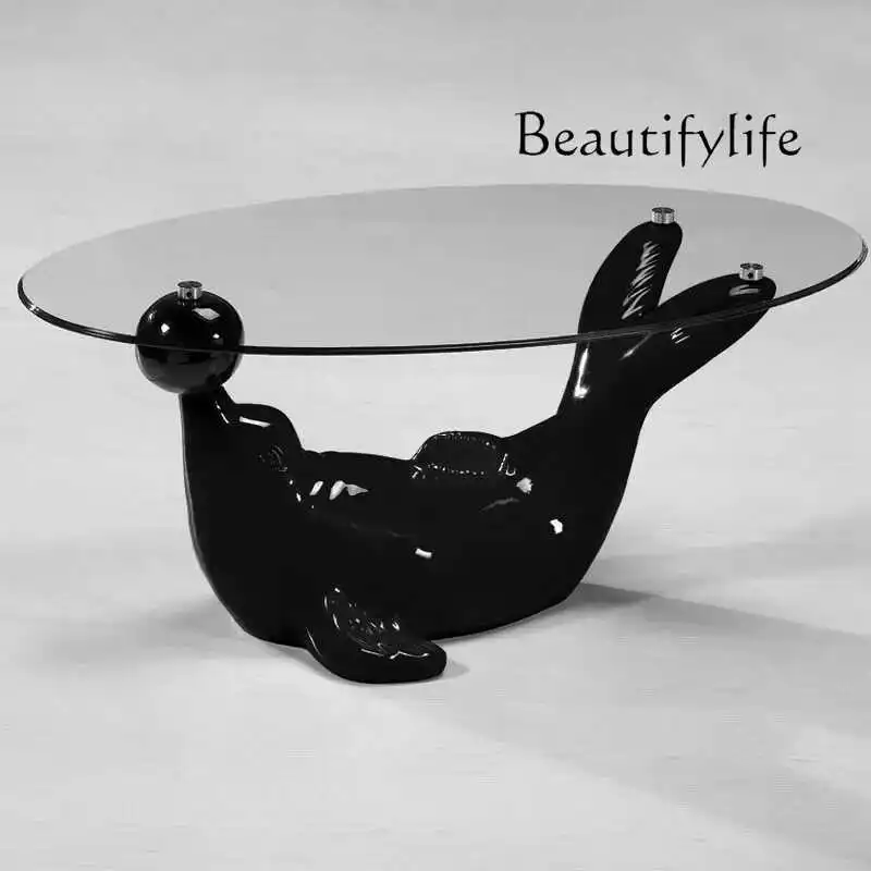 Nordic creative glass oval coffee table modern simple living room animal shape cartoon tea table