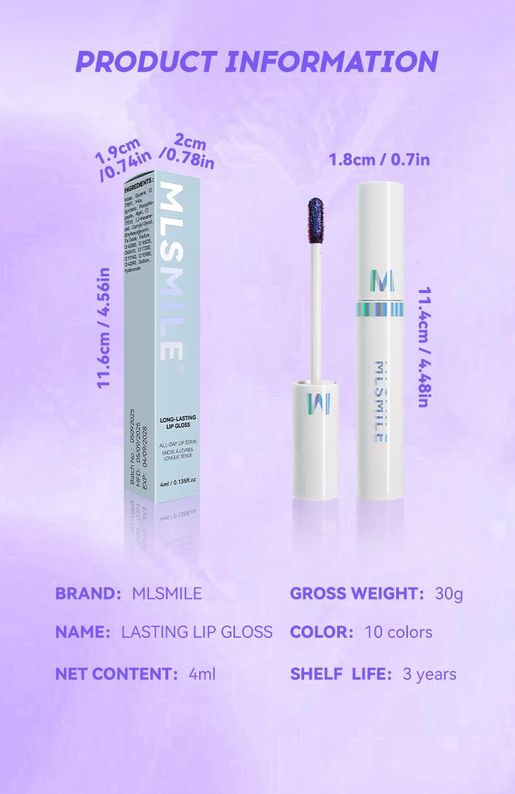 Mlsmile produtos de maquiagem para festa feminina, brilho labial duradouro, brilho labial, cosplay, adequado para a pele, 2025 novo