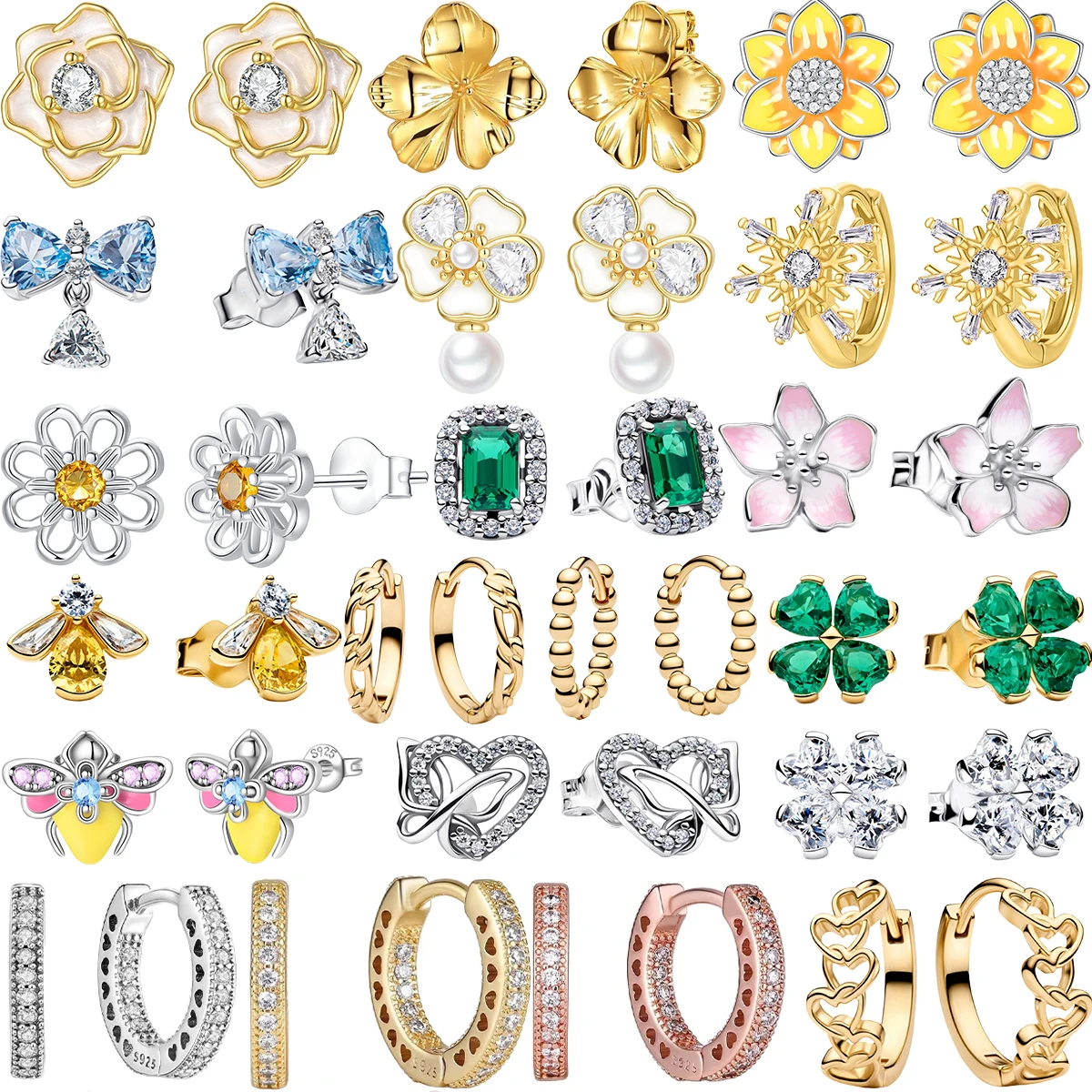 

New Original 925 Sterling Silver Colorful Earrings Butterfly Heart Flower Bow Bee Stud Earrings Women Jewelry Accessories Gift