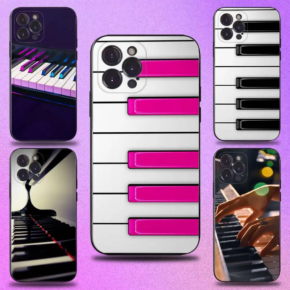 

Music Piano Keyboard Phone Case For iPhone 17,16,15,14,13,12,11 Plus,Pro Max,XS,X,XR,SE,Mini,8,7,Soft Silicone Black Cover
