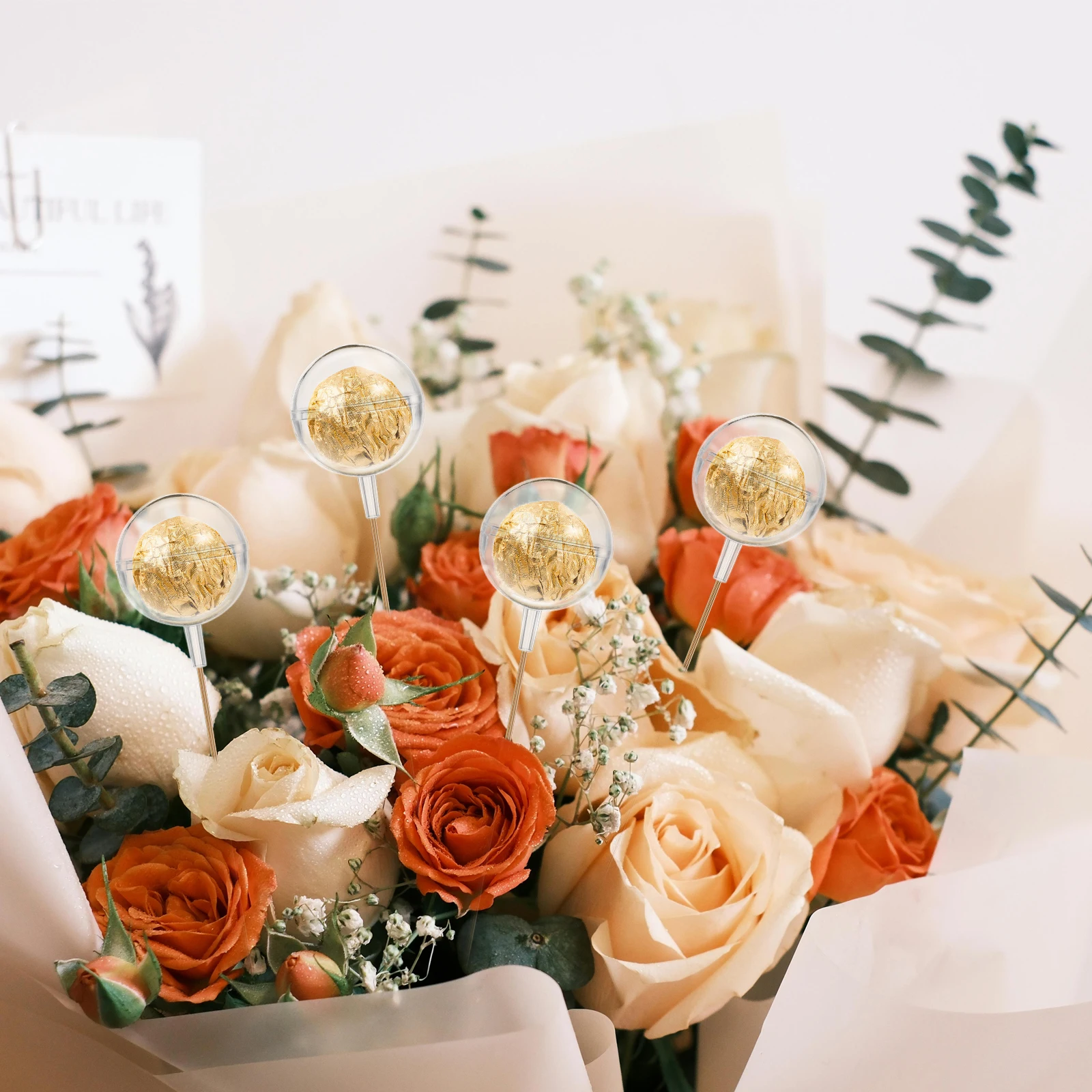 

200Pcs Chocolate Box Holder Clear Bouquet Packaging Sphere for Candy Truffles DIY Flower Arrangements Gift Display